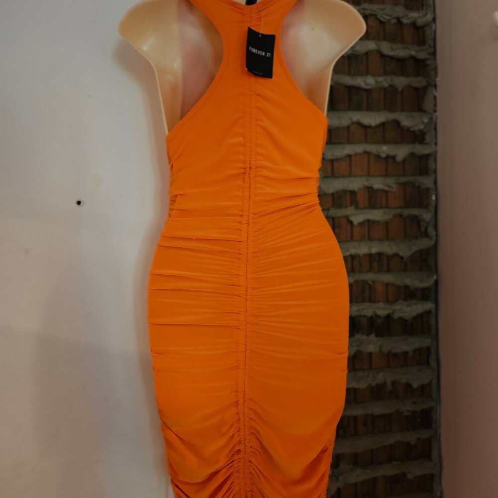 Forever 21 Orange Ruched Gathered Racerback Dress Size M Medium NEW NWT